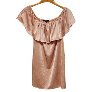FOREVER 21 Rose Gold Off The Shoulder Ruffle Baby Doll Dress Metallic Shimmer S